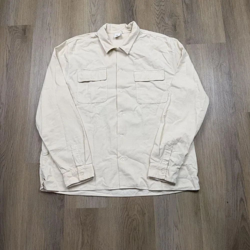 Birdwell Beach Britches Shirt Mens XL White Corduroy Long Sleeve Button Up